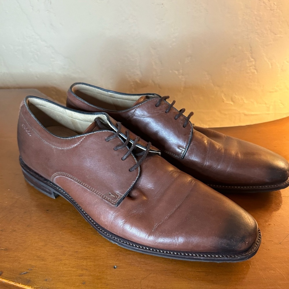 Used Men`s ECCO Faro Apron Toe Tie Oxford Shoes Leather 62074401112‎